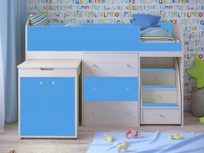 Кровать чердак Малыш 80х180 Дуб молочный, Голубой в Губкинском - gubkinskij.magazinmebel.ru | фото - изображение 1
