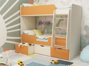 Кровать двухъярусная Малыш двойняшка дуб молочный-оранжевый в Губкинском - gubkinskij.magazinmebel.ru | фото - изображение 1