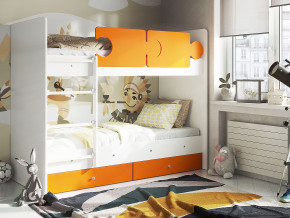 Кровать двухъярусная Тетрис латы с бортиками белый-оранжевый в Губкинском - gubkinskij.magazinmebel.ru | фото