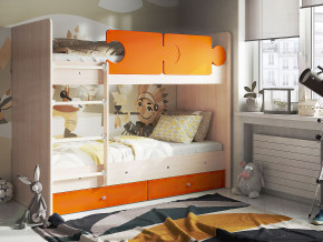 Кровать двухъярусная Тетрис латы с бортиками дуб млечный-оранжевый в Губкинском - gubkinskij.magazinmebel.ru | фото - изображение 1