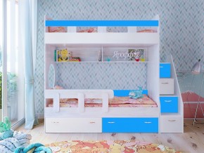 Кровать двухъярусная Юниор 1 винтерберг-белый с голубым в Губкинском - gubkinskij.magazinmebel.ru | фото