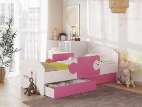 Кровать Мозаика с ящиком и бортиками на ламелях белый-розовый в Губкинском - gubkinskij.magazinmebel.ru | фото