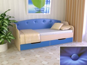 Кровать Юниор Тип 2 дуб молочный/синий 800х1600 в Губкинском - gubkinskij.magazinmebel.ru | фото